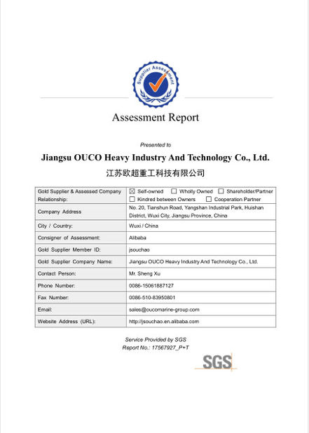 ΚΙΝΑ Jiangsu OUCO Heavy Industry and Technology Co.,Ltd Πιστοποιήσεις